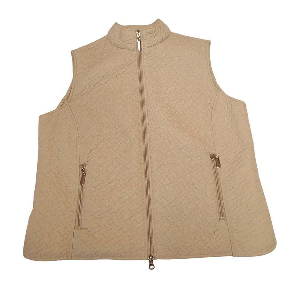 Robert Kitchen Womens Beige Zip Warm Quilted Vest Medium